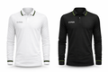 PoloEVNIK blanc & noir manches longues avec col rayé vert et noir et logo EVNIK poitrine